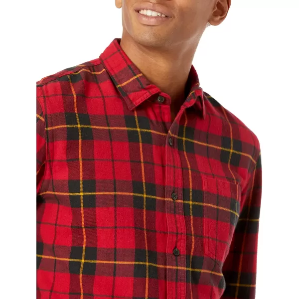 Amazon Essentials Mens SlimFit LongSleeve Flannel ShirtBlack Red Plaid