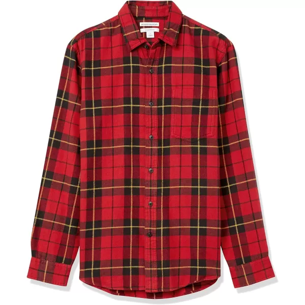 Amazon Essentials Mens SlimFit LongSleeve Flannel ShirtBlack Red Plaid