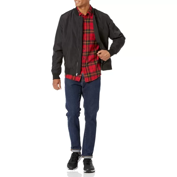 Amazon Essentials Mens SlimFit LongSleeve Flannel ShirtBlack Red Plaid