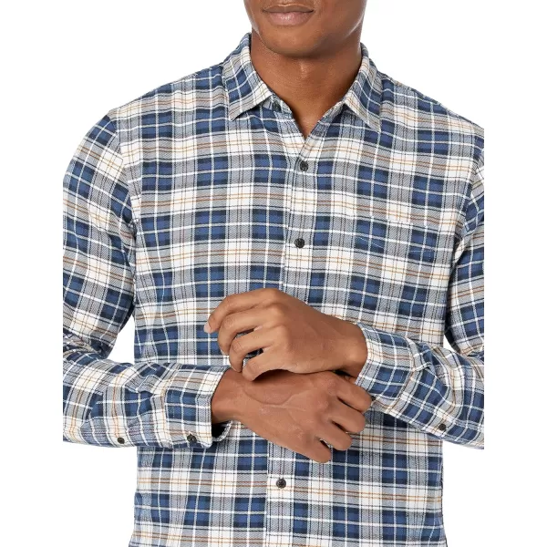 Amazon Essentials Mens SlimFit LongSleeve Flannel ShirtBlue Brown Plaid