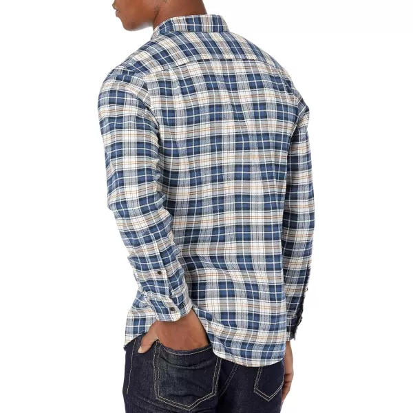 Amazon Essentials Mens SlimFit LongSleeve Flannel ShirtBlue Brown Plaid