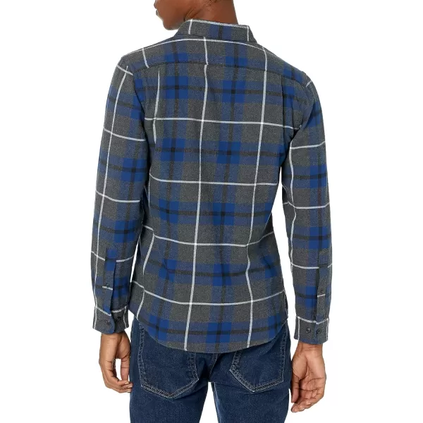 Amazon Essentials Mens SlimFit LongSleeve Flannel ShirtBlue Charcoal Heather Plaid