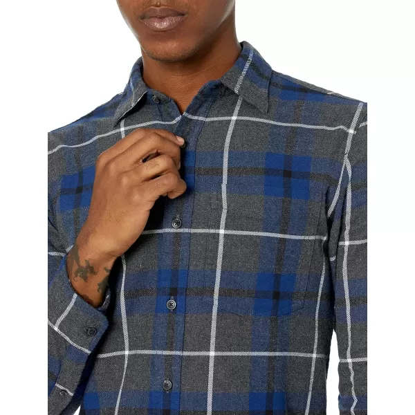 Amazon Essentials Mens SlimFit LongSleeve Flannel ShirtBlue Charcoal Heather Plaid