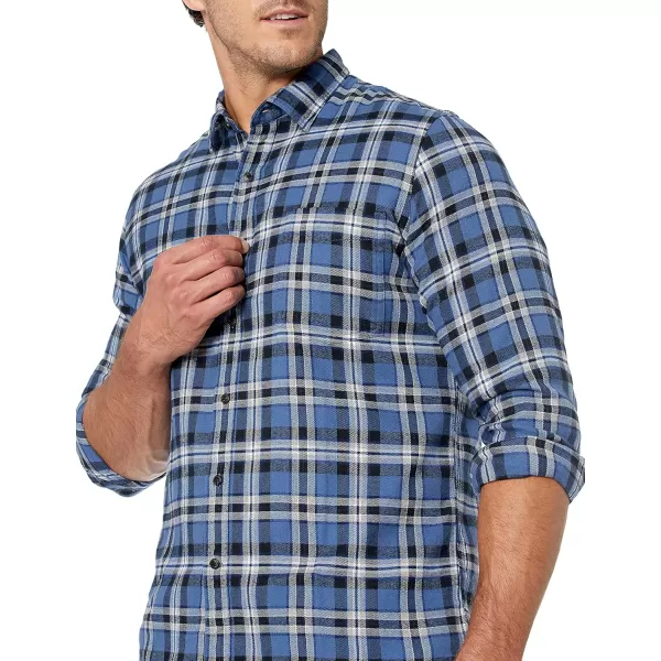 Amazon Essentials Mens SlimFit LongSleeve Flannel ShirtBlue Navy Plaid