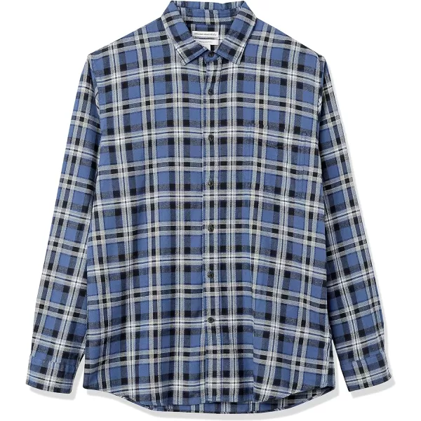 Amazon Essentials Mens SlimFit LongSleeve Flannel ShirtBlue Navy Plaid