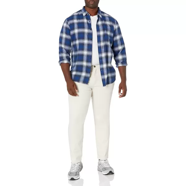 Amazon Essentials Mens SlimFit LongSleeve Flannel ShirtBlue White Plaid