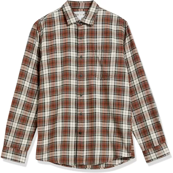 Amazon Essentials Mens SlimFit LongSleeve Flannel ShirtBrown White Plaid