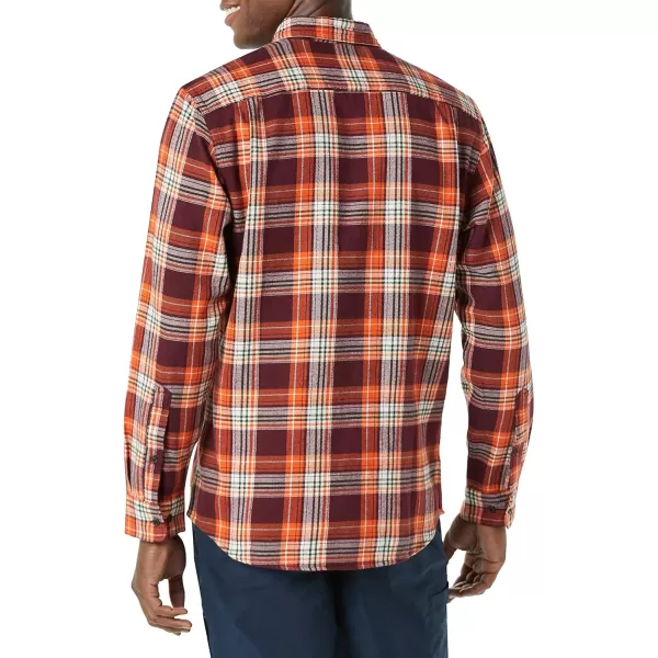 Amazon Essentials Mens SlimFit LongSleeve Flannel ShirtBurgundy Orange Plaid