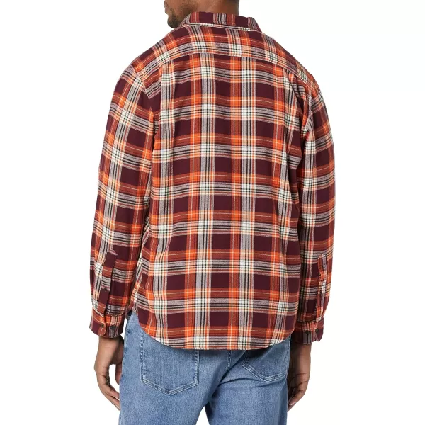 Amazon Essentials Mens SlimFit LongSleeve Flannel ShirtBurgundy Orange Plaid