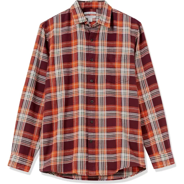 Amazon Essentials Mens SlimFit LongSleeve Flannel ShirtBurgundy Orange Plaid