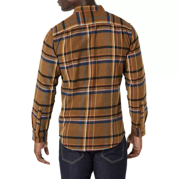 Amazon Essentials Mens SlimFit LongSleeve Flannel ShirtDark Brown Navy Stripe