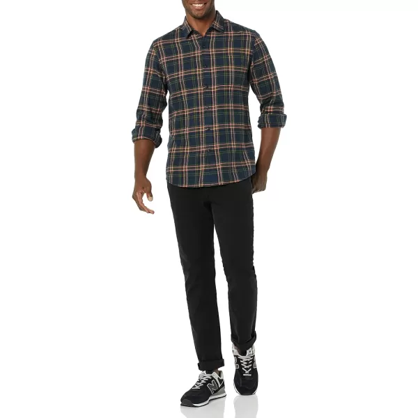 Amazon Essentials Mens SlimFit LongSleeve Flannel ShirtDark Green Plaid