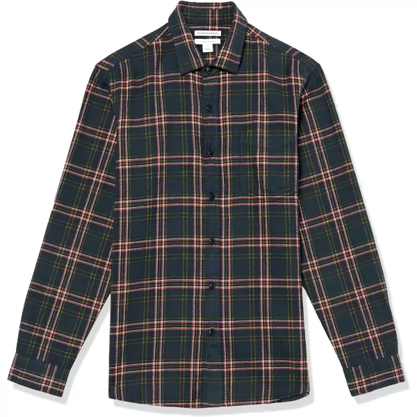 Amazon Essentials Mens SlimFit LongSleeve Flannel ShirtDark Green Plaid