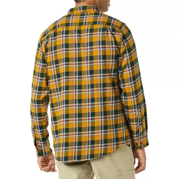 Amazon Essentials Mens SlimFit LongSleeve Flannel ShirtDark Green Yellow Plaid