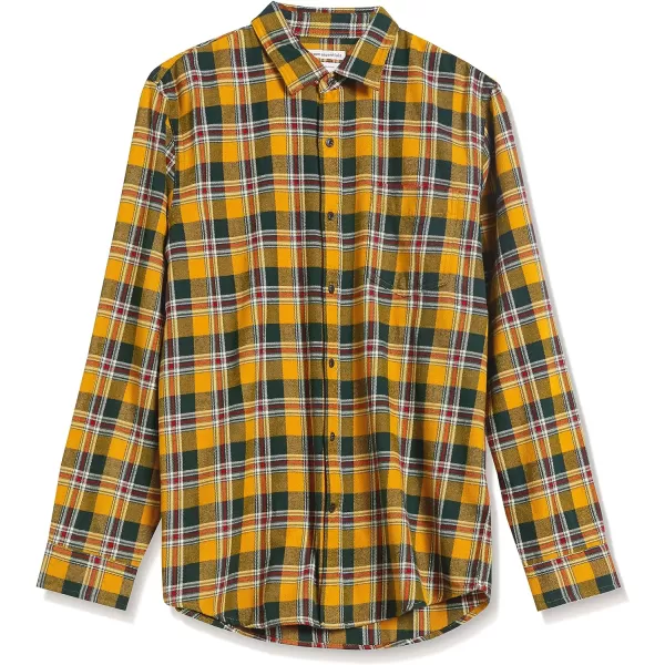 Amazon Essentials Mens SlimFit LongSleeve Flannel ShirtDark Green Yellow Plaid