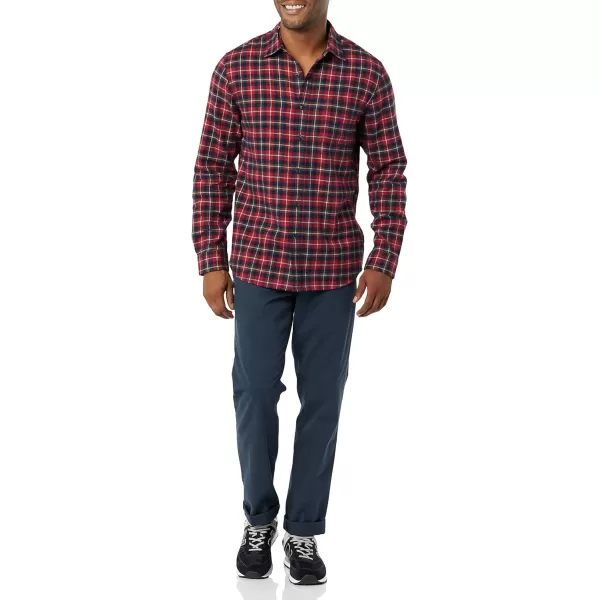 Amazon Essentials Mens SlimFit LongSleeve Flannel ShirtDark Red Plaid