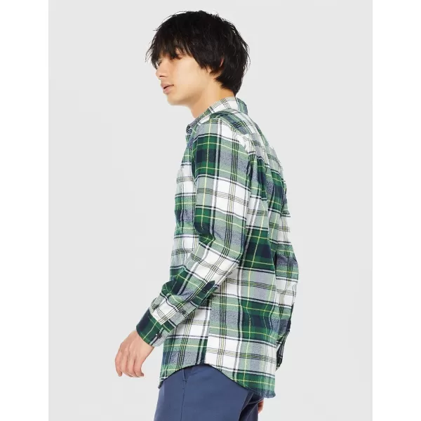 Amazon Essentials Mens SlimFit LongSleeve Flannel ShirtGreen Plaid