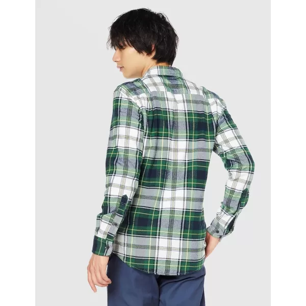 Amazon Essentials Mens SlimFit LongSleeve Flannel ShirtGreen Plaid