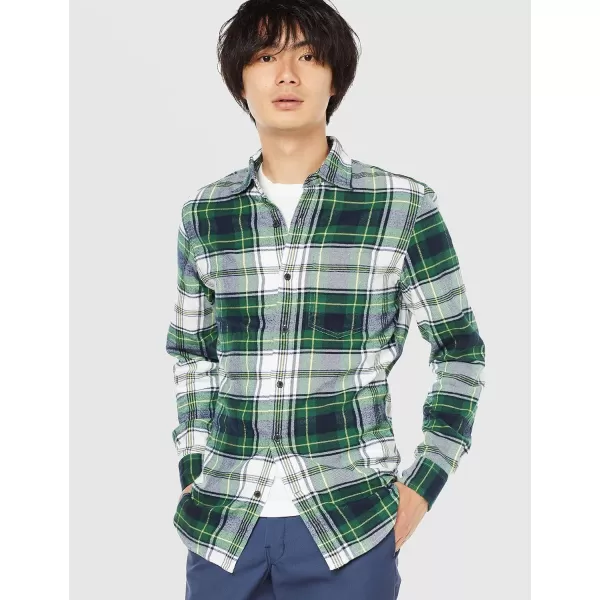 Amazon Essentials Mens SlimFit LongSleeve Flannel ShirtGreen Plaid