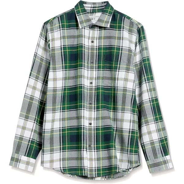 Amazon Essentials Mens SlimFit LongSleeve Flannel ShirtGreen Plaid