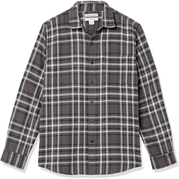 Amazon Essentials Mens SlimFit LongSleeve Flannel ShirtGrey White Plaid