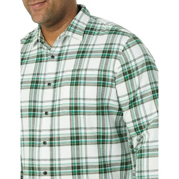 Amazon Essentials Mens SlimFit LongSleeve Flannel ShirtLight Green Plaid