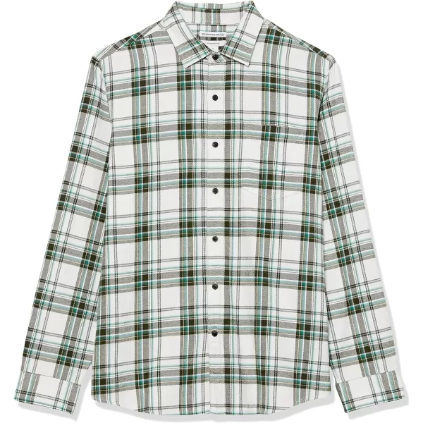 Amazon Essentials Mens SlimFit LongSleeve Flannel ShirtLight Green Plaid