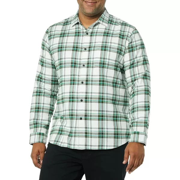 Amazon Essentials Mens SlimFit LongSleeve Flannel ShirtLight Green Plaid