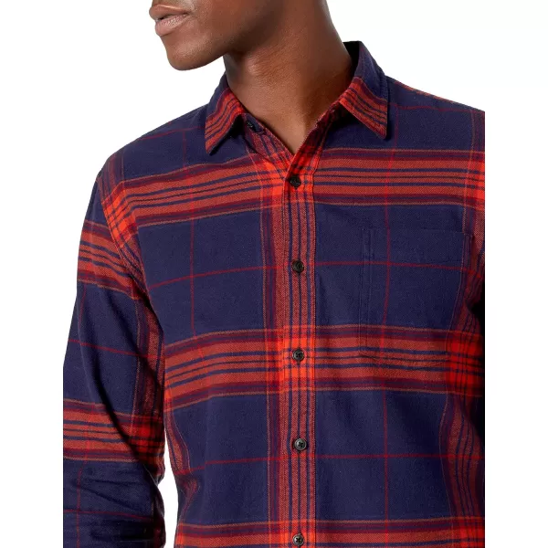 Amazon Essentials Mens SlimFit LongSleeve Flannel ShirtNavy Orange Large Plaid