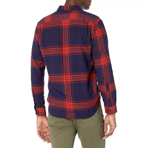 Amazon Essentials Mens SlimFit LongSleeve Flannel ShirtNavy Orange Large Plaid