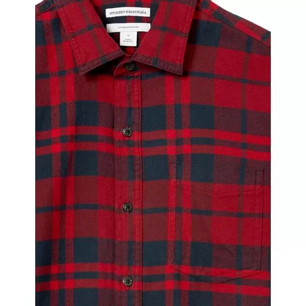 Amazon Essentials Mens SlimFit LongSleeve Flannel ShirtNavy Red Plaid