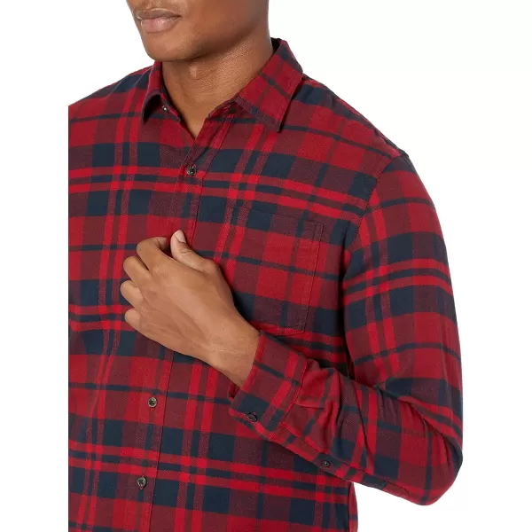 Amazon Essentials Mens SlimFit LongSleeve Flannel ShirtNavy Red Plaid