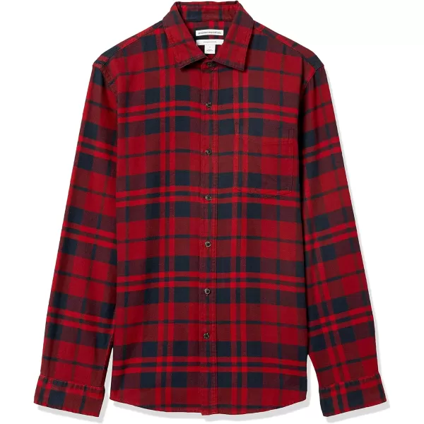 Amazon Essentials Mens SlimFit LongSleeve Flannel ShirtNavy Red Plaid