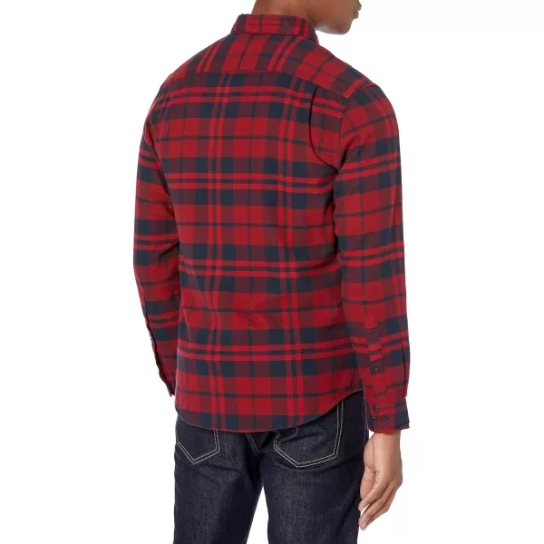 Amazon Essentials Mens SlimFit LongSleeve Flannel ShirtNavy Red Plaid