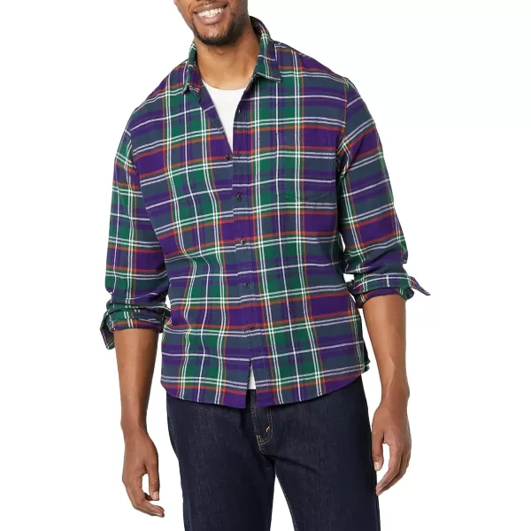 Amazon Essentials Mens SlimFit LongSleeve Flannel ShirtPurple Plaid