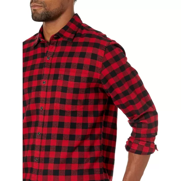 Amazon Essentials Mens SlimFit LongSleeve Flannel ShirtRed Buffalo Plaid