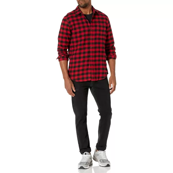 Amazon Essentials Mens SlimFit LongSleeve Flannel ShirtRed Buffalo Plaid