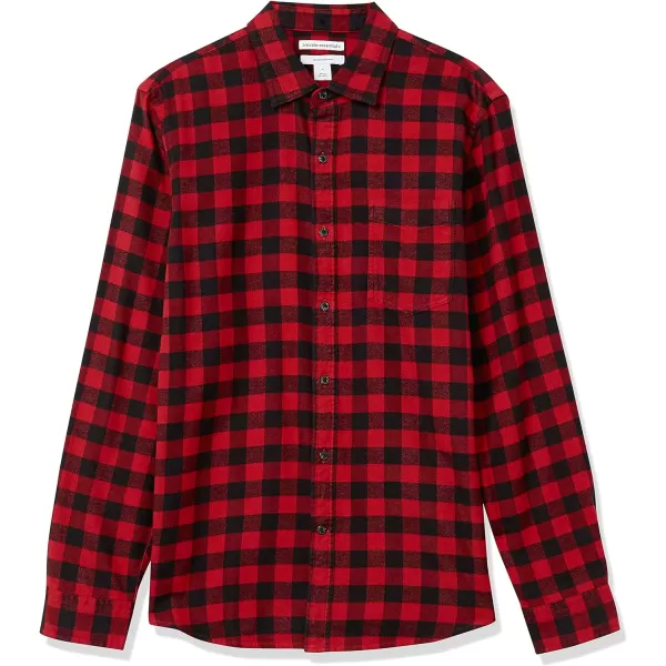 Amazon Essentials Mens SlimFit LongSleeve Flannel ShirtRed Buffalo Plaid