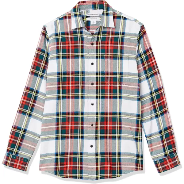 Amazon Essentials Mens SlimFit LongSleeve Flannel ShirtRed White Tartan Plaid