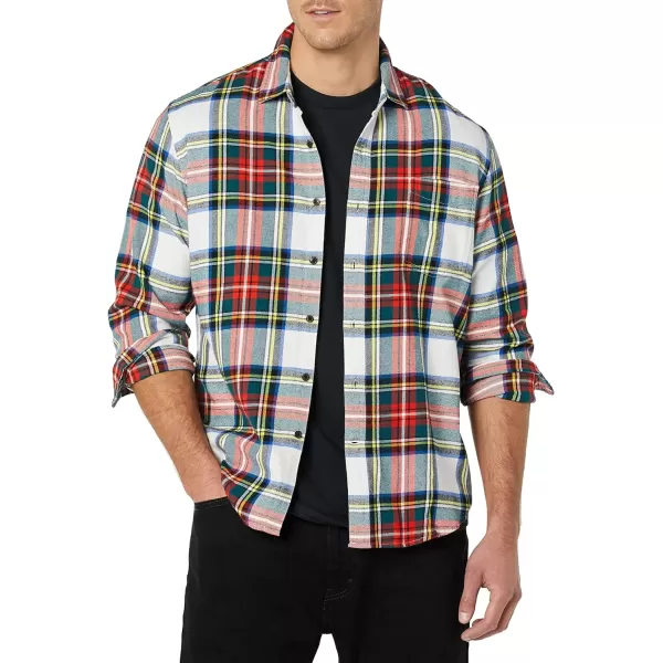 Amazon Essentials Mens SlimFit LongSleeve Flannel ShirtRed White Tartan Plaid