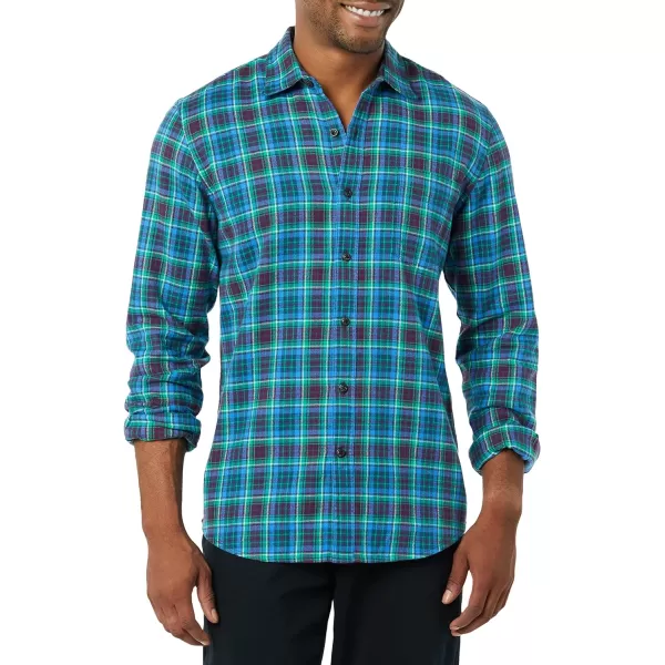 Amazon Essentials Mens SlimFit LongSleeve Flannel ShirtTeal Blue Plaid