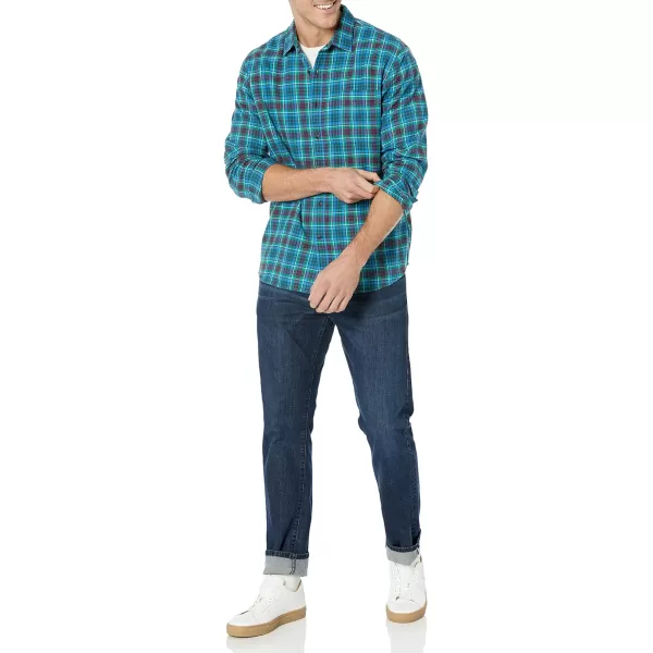 Amazon Essentials Mens SlimFit LongSleeve Flannel ShirtTeal Blue Plaid