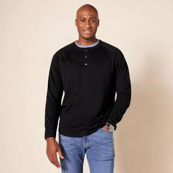 Amazon Essentials Mens SlimFit LongSleeve Henley ShirtBlack