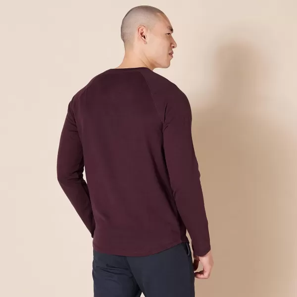 Amazon Essentials Mens SlimFit LongSleeve Henley ShirtBurgundy