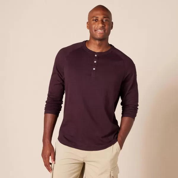 Amazon Essentials Mens SlimFit LongSleeve Henley ShirtBurgundy