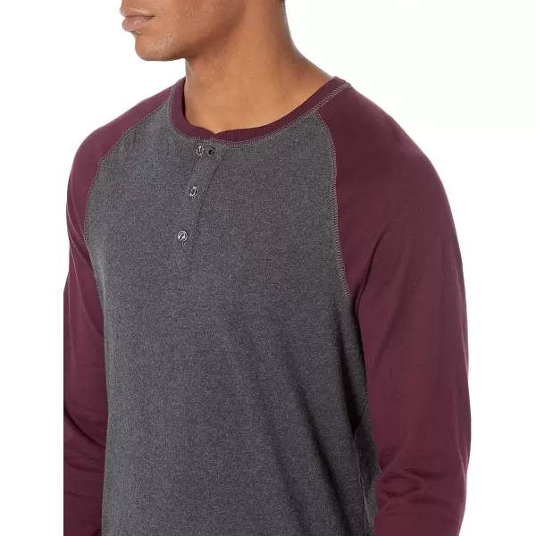 Amazon Essentials Mens SlimFit LongSleeve Henley ShirtCharcoal HeatherBurgundy