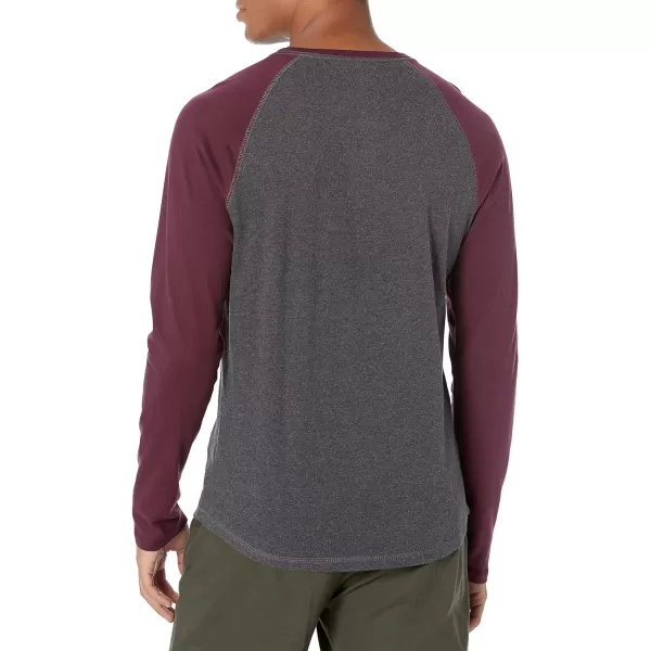 Amazon Essentials Mens SlimFit LongSleeve Henley ShirtCharcoal HeatherBurgundy