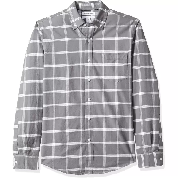 Amazon Essentials Mens SlimFit LongSleeve Oxford ShirtGrey Windowpane