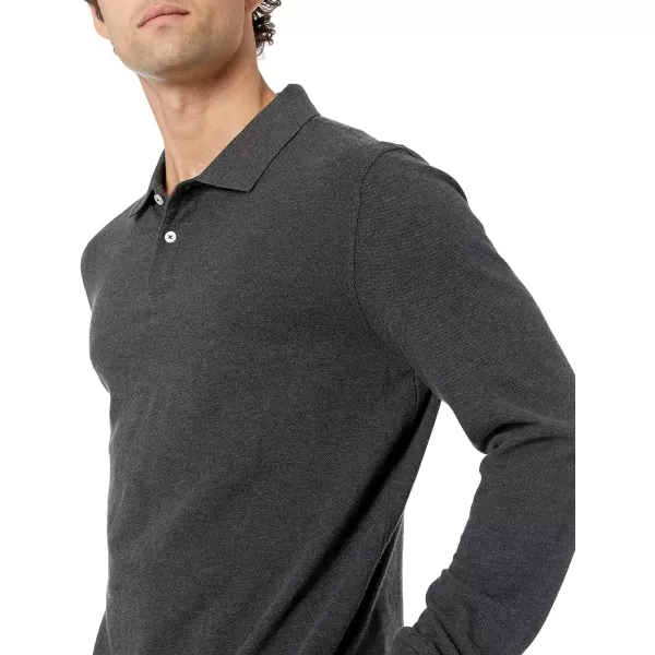 Amazon Essentials Mens SlimFit LongSleeve Pique PoloCharcoal Heather