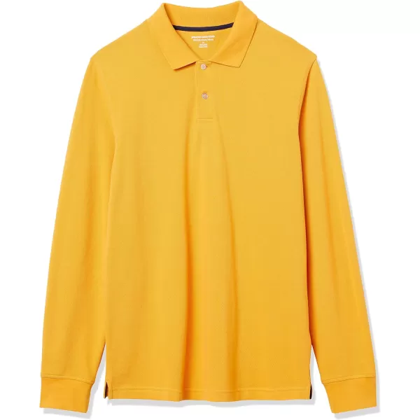 Amazon Essentials Mens SlimFit LongSleeve Pique PoloDark Yellow